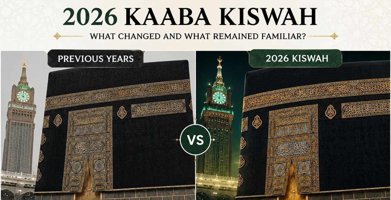 Kaaba Kiswa covering the Holy Kaaba in Makkah with intricate Islamic calligraphy
