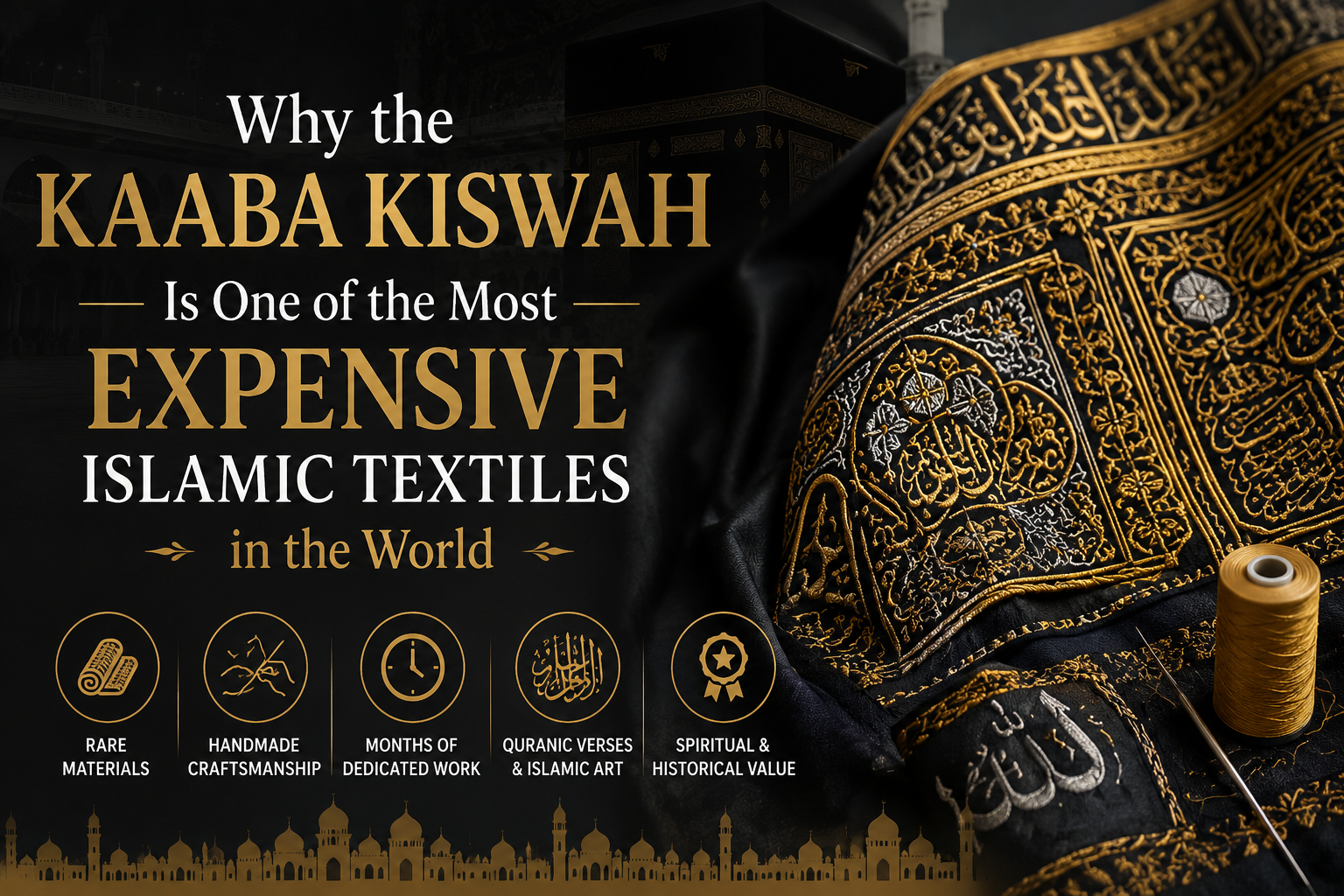 2026 Kaaba Kiswah with black silk and gold embroidered Quranic calligraphy.