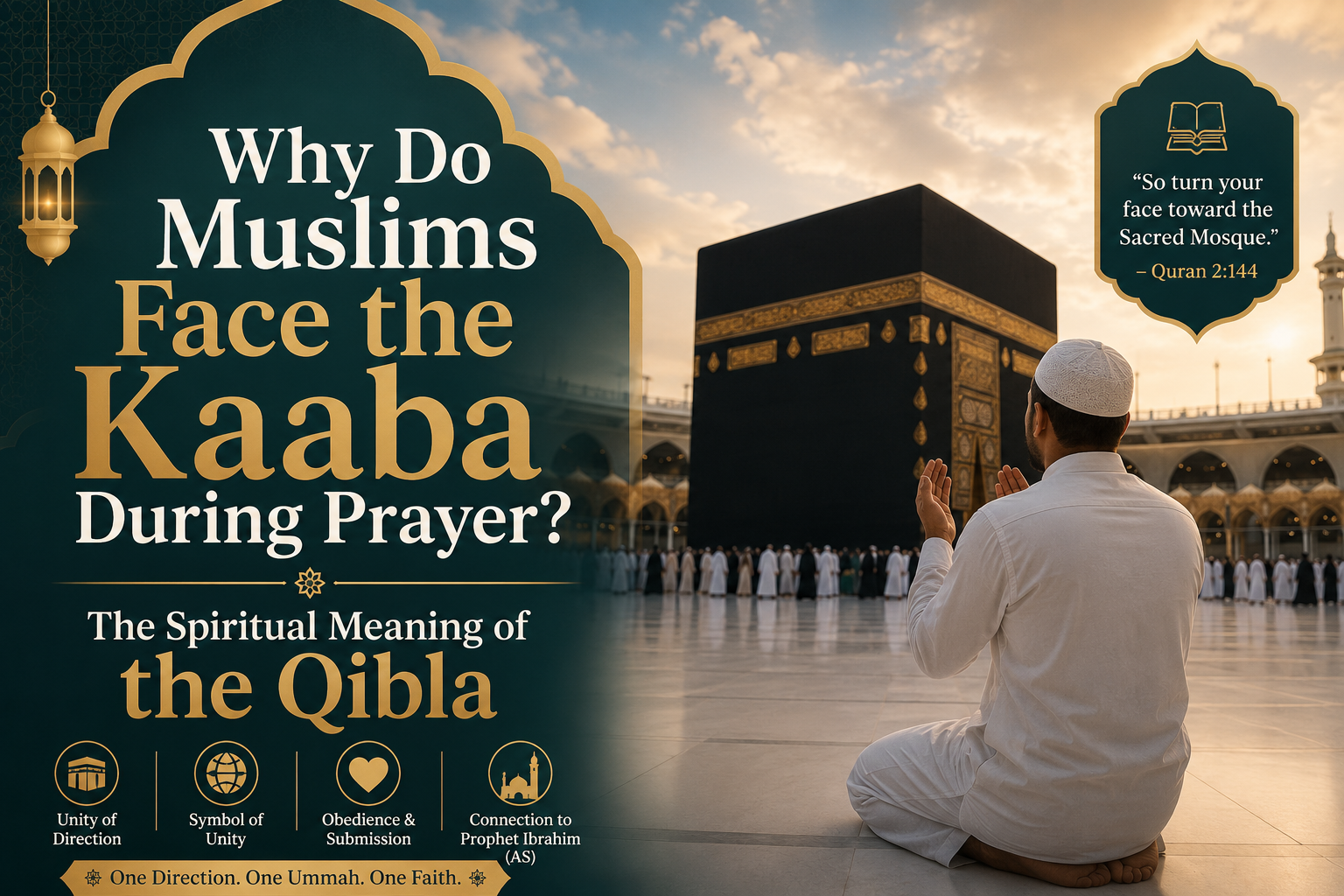 The Kaaba in Makkah showing the Qibla direction Muslims face during daily prayer