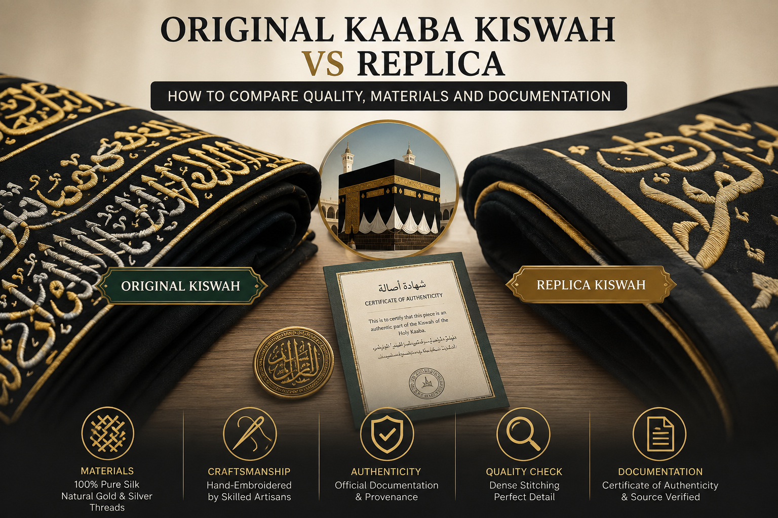 Original Kaaba Kiswah vs Replica UK comparison