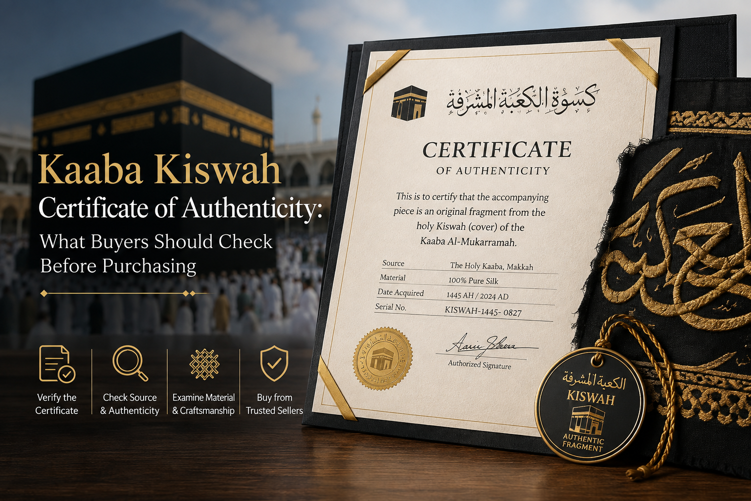 Kiswah certificate of authenticity for Kaaba Kiswah