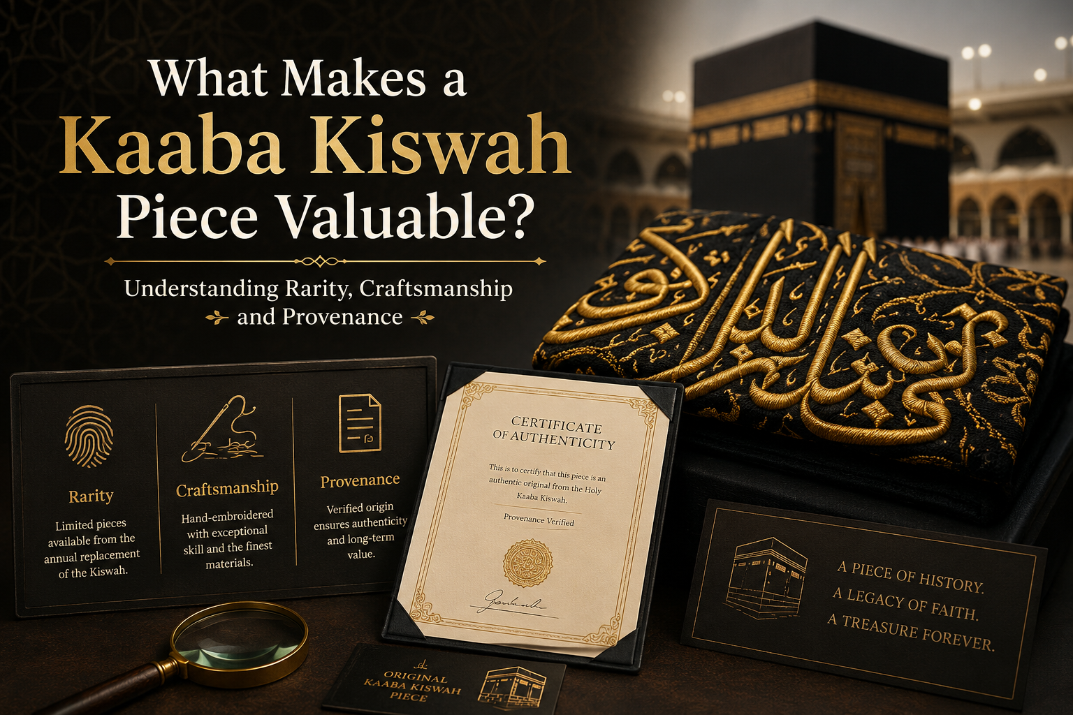 Kaaba Kiswah fragment with intricate Islamic embroidery
