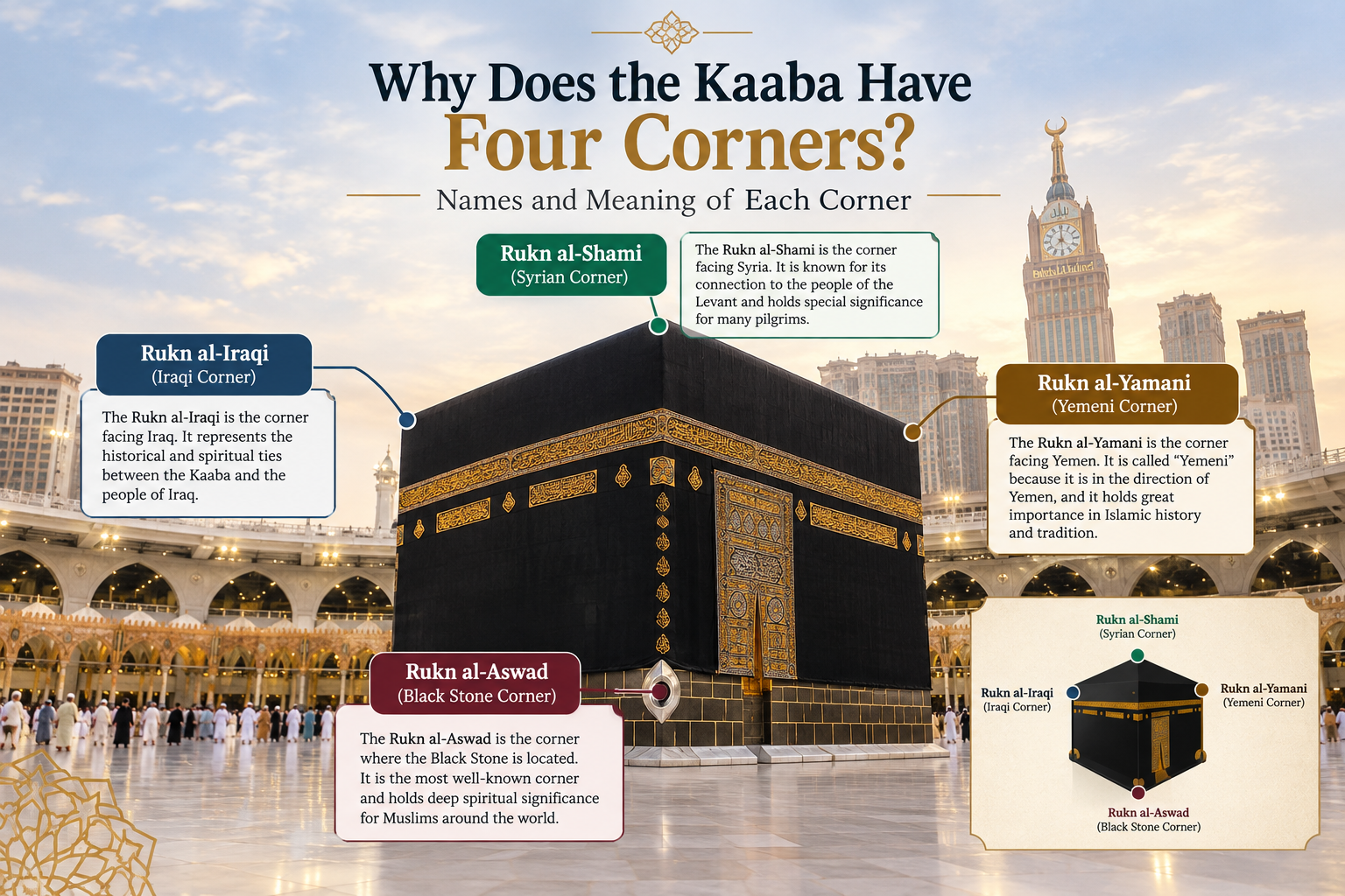 Four corners of Kaaba with names and meanings