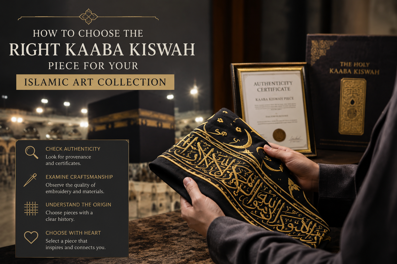 Kaaba Kiswah piece with intricate Islamic embroidery